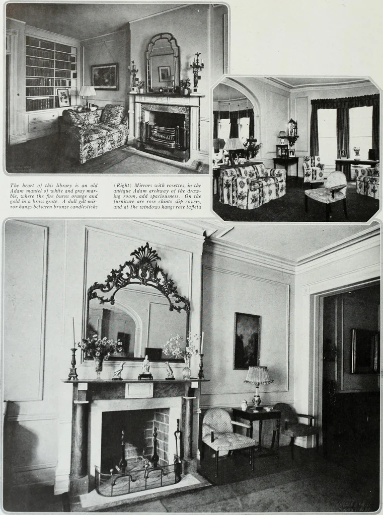An illustration from House & garden's book of interiors, containing over three hundred illustrations of living rooms, dining rooms, libraries, halls, bedrooms, porches, breakfast rooms, nurseries, kitchens, bathrooms and the use of decorative accessories and curtains, together with practical suggestions for the furnishing and decorating of each type of room in the house, 1920, leaf 95