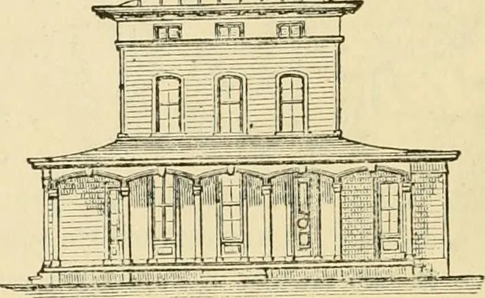 An illustration from The house, a manual of rural architecture, or, How to build country houses and out-buildings : embracing the origin and meaning of the house ; the art of house-building, including planning, style and construction ; desings and descriptions of cottages farm-houses, villas and out-buildings, of various cost and in the different styles of architecture, etc., etc. ; and an appendix containing recipes for paints and washes, stucco, rough-cast, etc. ; and instructions for roofing, building with rough stone, unburnt brick, balloon frames, and the concrete or gravel wall ; with numerous original plans, 1866, leaf 109