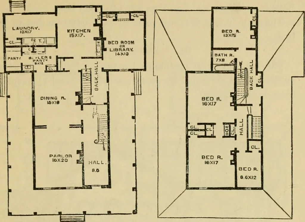 An illustration from The house, a manual of rural architecture, or, How to build country houses and out-buildings : embracing the origin and meaning of the house ; the art of house-building, including planning, style and construction ; desings and descriptions of cottages farm-houses, villas and out-buildings, of various cost and in the different styles of architecture, etc., etc. ; and an appendix containing recipes for paints and washes, stucco, rough-cast, etc. ; and instructions for roofing, building with rough stone, unburnt brick, balloon frames, and the concrete or gravel wall ; with numerous original plans, 1866, leaf 110