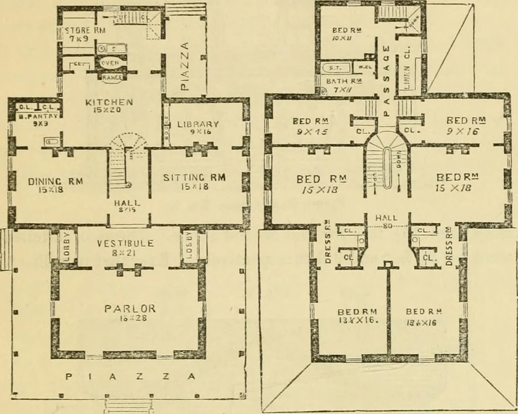 An illustration from The house, a manual of rural architecture, or, How to build country houses and out-buildings : embracing the origin and meaning of the house ; the art of house-building, including planning, style and construction ; desings and descriptions of cottages farm-houses, villas and out-buildings, of various cost and in the different styles of architecture, etc., etc. ; and an appendix containing recipes for paints and washes, stucco, rough-cast, etc. ; and instructions for roofing, building with rough stone, unburnt brick, balloon frames, and the concrete or gravel wall ; with numerous original plans, 1866, leaf 112