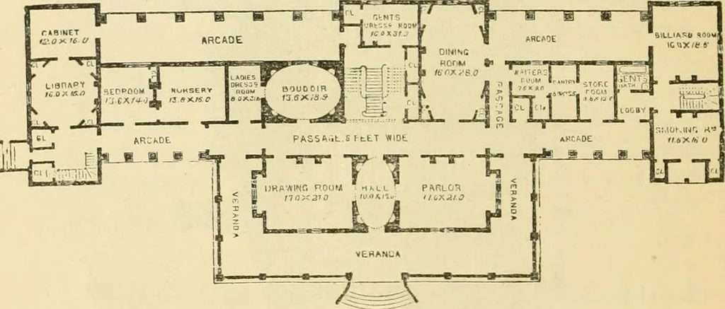 An illustration from The house, a manual of rural architecture, or, How to build country houses and out-buildings : embracing the origin and meaning of the house ; the art of house-building, including planning, style and construction ; desings and descriptions of cottages farm-houses, villas and out-buildings, of various cost and in the different styles of architecture, etc., etc. ; and an appendix containing recipes for paints and washes, stucco, rough-cast, etc. ; and instructions for roofing, building with rough stone, unburnt brick, balloon frames, and the concrete or gravel wall ; with numerous original plans, 1866, leaf 123