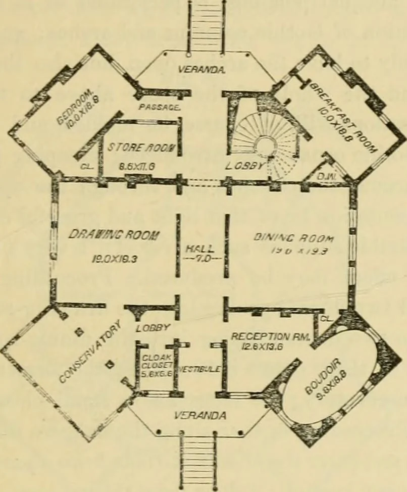 An illustration from The house, a manual of rural architecture, or, How to build country houses and out-buildings : embracing the origin and meaning of the house ; the art of house-building, including planning, style and construction ; desings and descriptions of cottages farm-houses, villas and out-buildings, of various cost and in the different styles of architecture, etc., etc. ; and an appendix containing recipes for paints and washes, stucco, rough-cast, etc. ; and instructions for roofing, building with rough stone, unburnt brick, balloon frames, and the concrete or gravel wall ; with numerous original plans, 1866, leaf 128