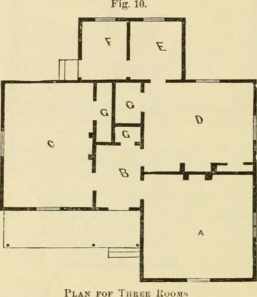 An illustration from The house, a manual of rural architecture, or, How to build country houses and out-buildings : embracing the origin and meaning of the house ; the art of house-building, including planning, style and construction ; desings and descriptions of cottages farm-houses, villas and out-buildings, of various cost and in the different styles of architecture, etc., etc. ; and an appendix containing recipes for paints and washes, stucco, rough-cast, etc. ; and instructions for roofing, building with rough stone, unburnt brick, balloon frames, and the concrete or gravel wall ; with numerous original plans, 1866, leaf 51
