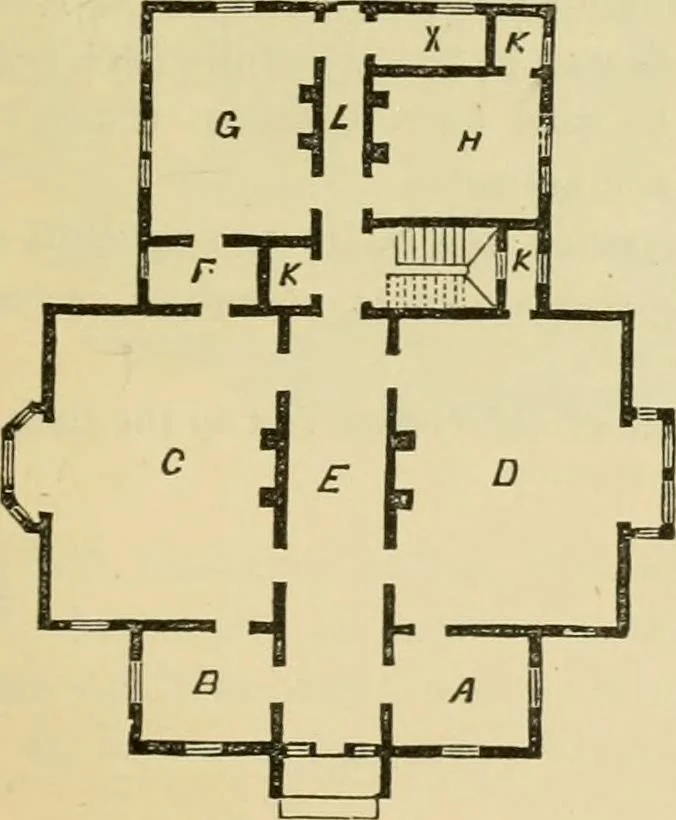 An illustration from The house, a manual of rural architecture, or, How to build country houses and out-buildings : embracing the origin and meaning of the house ; the art of house-building, including planning, style and construction ; desings and descriptions of cottages farm-houses, villas and out-buildings, of various cost and in the different styles of architecture, etc., etc. ; and an appendix containing recipes for paints and washes, stucco, rough-cast, etc. ; and instructions for roofing, building with rough stone, unburnt brick, balloon frames, and the concrete or gravel wall ; with numerous original plans, 1866, leaf 74
