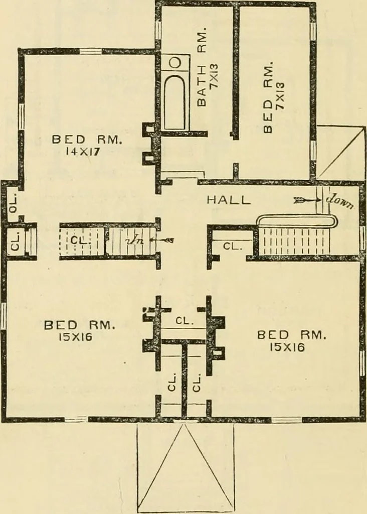 An illustration from The house, a manual of rural architecture, or, How to build country houses and out-buildings : embracing the origin and meaning of the house ; the art of house-building, including planning, style and construction ; desings and descriptions of cottages farm-houses, villas and out-buildings, of various cost and in the different styles of architecture, etc., etc. ; and an appendix containing recipes for paints and washes, stucco, rough-cast, etc. ; and instructions for roofing, building with rough stone, unburnt brick, balloon frames, and the concrete or gravel wall ; with numerous original plans, 1866, leaf 81