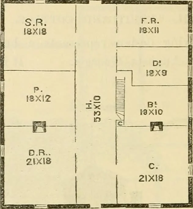 An illustration from The house, a manual of rural architecture, or, How to build country houses and out-buildings : embracing the origin and meaning of the house ; the art of house-building, including planning, style and construction ; desings and descriptions of cottages farm-houses, villas and out-buildings, of various cost and in the different styles of architecture, etc., etc. ; and an appendix containing recipes for paints and washes, stucco, rough-cast, etc. ; and instructions for roofing, building with rough stone, unburnt brick, balloon frames, and the concrete or gravel wall ; with numerous original plans, 1866, leaf 83