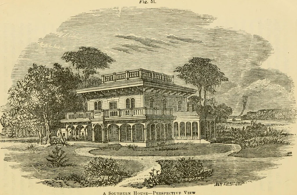 An illustration from The house, a manual of rural architecture, or, How to build country houses and out-buildings : embracing the origin and meaning of the house ; the art of house-building, including planning, style and construction ; desings and descriptions of cottages farm-houses, villas and out-buildings, of various cost and in the different styles of architecture, etc., etc. ; and an appendix containing recipes for paints and washes, stucco, rough-cast, etc. ; and instructions for roofing, building with rough stone, unburnt brick, balloon frames, and the concrete or gravel wall ; with numerous original plans, 1866, leaf 87