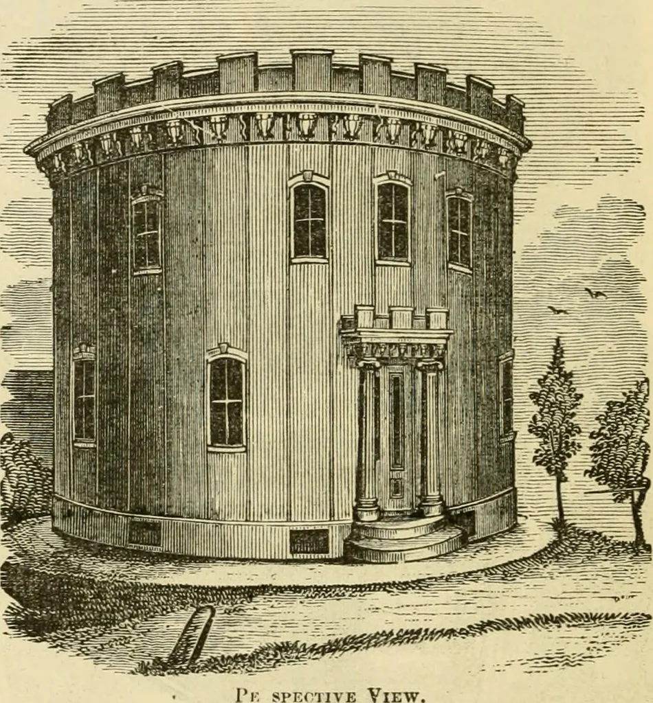 An illustration from The house, a manual of rural architecture, or, How to build country houses and out-buildings : embracing the origin and meaning of the house ; the art of house-building, including planning, style and construction ; desings and descriptions of cottages farm-houses, villas and out-buildings, of various cost and in the different styles of architecture, etc., etc. ; and an appendix containing recipes for paints and washes, stucco, rough-cast, etc. ; and instructions for roofing, building with rough stone, unburnt brick, balloon frames, and the concrete or gravel wall ; with numerous original plans, 1866, leaf 95