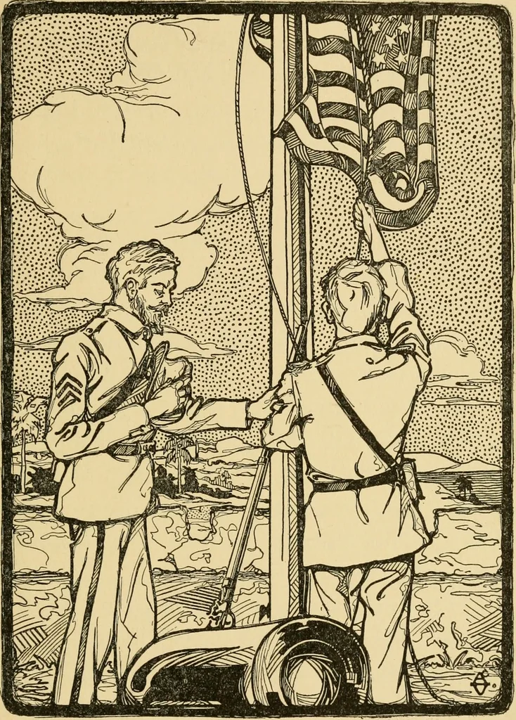 An illustration from How the flag became old glory, 1915, leaf 184