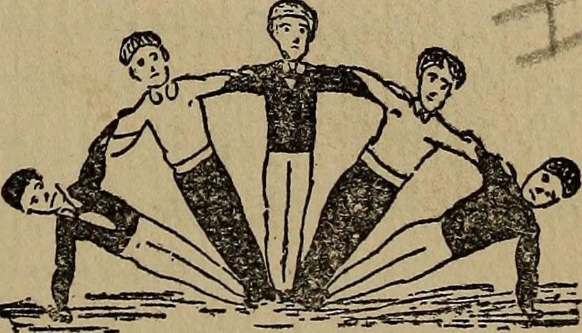 An illustration from How to, a book of tumbling, tricks, pyramids and games;, 1899, leaf 10