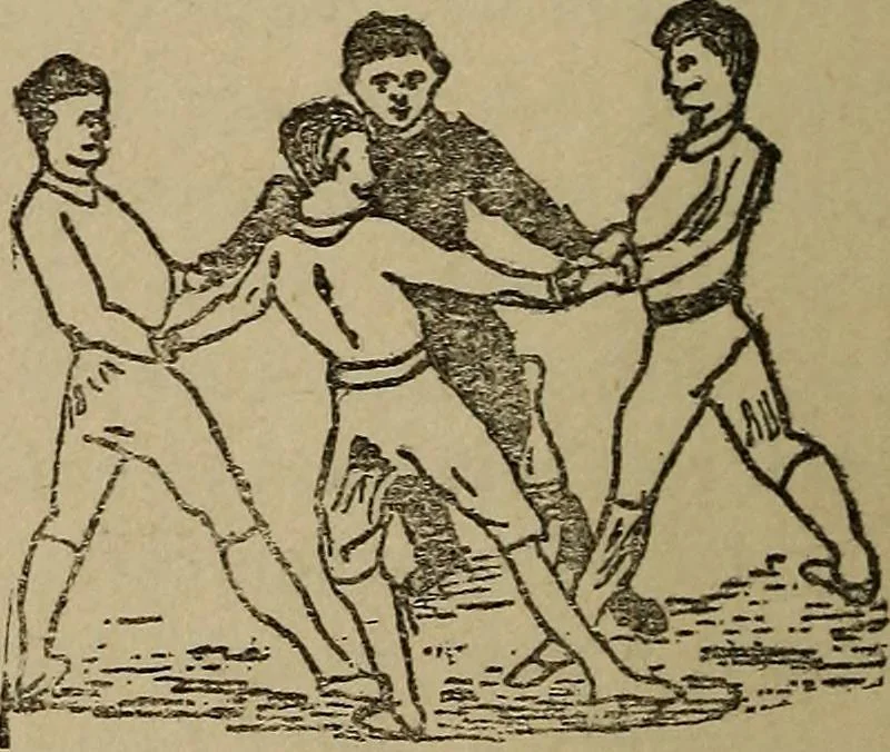 An illustration from How to, a book of tumbling, tricks, pyramids and games;, 1899, leaf 103