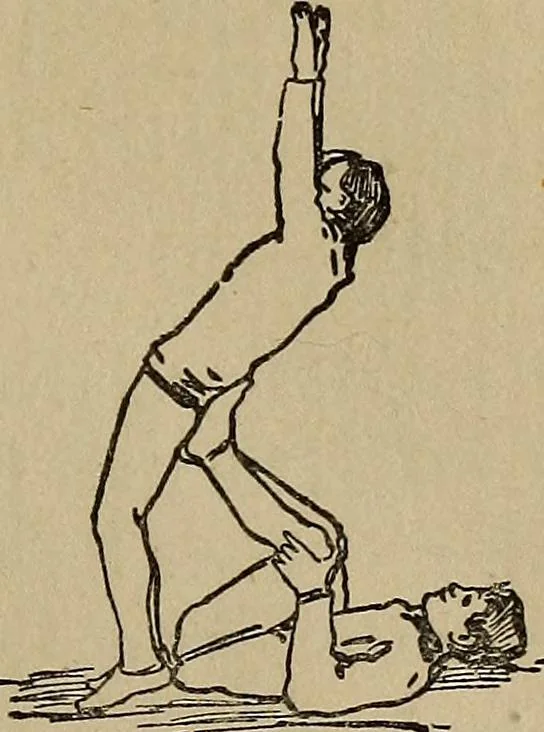 An illustration from How to, a book of tumbling, tricks, pyramids and games;, 1899, leaf 104