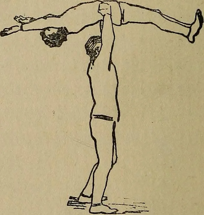 An illustration from How to, a book of tumbling, tricks, pyramids and games;, 1899, leaf 105