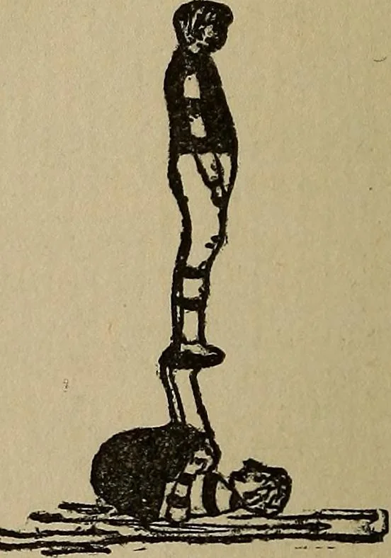 An illustration from How to, a book of tumbling, tricks, pyramids and games;, 1899, leaf 113