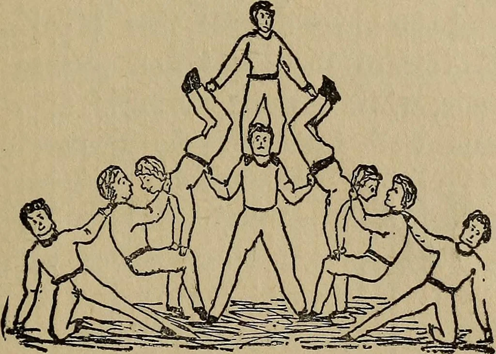 An illustration from How to, a book of tumbling, tricks, pyramids and games;, 1899, leaf 116