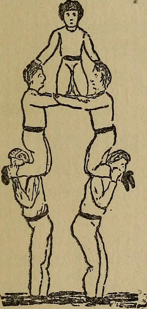 An illustration from How to, a book of tumbling, tricks, pyramids and games;, 1899, leaf 120