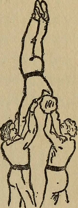 An illustration from How to, a book of tumbling, tricks, pyramids and games;, 1899, leaf 124