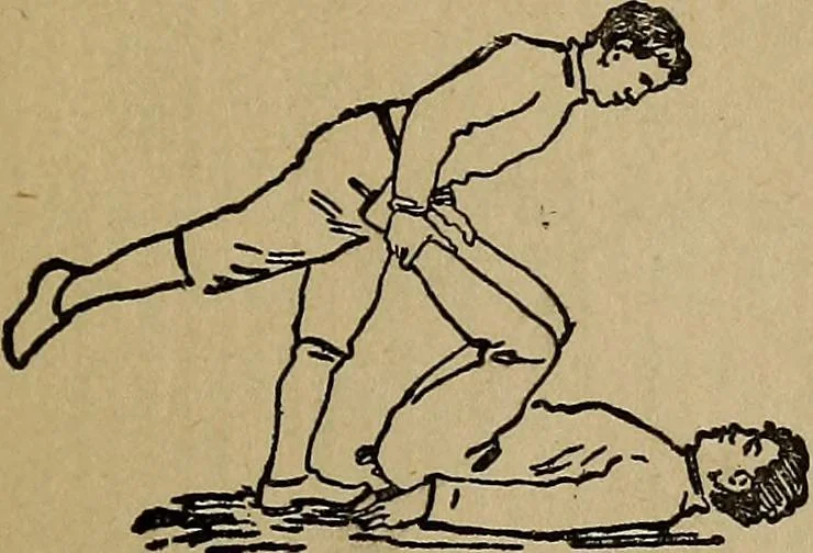 An illustration from How to, a book of tumbling, tricks, pyramids and games;, 1899, leaf 132
