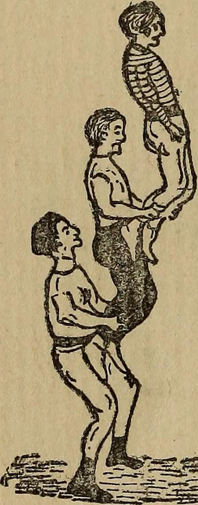 An illustration from How to, a book of tumbling, tricks, pyramids and games;, 1899, leaf 133