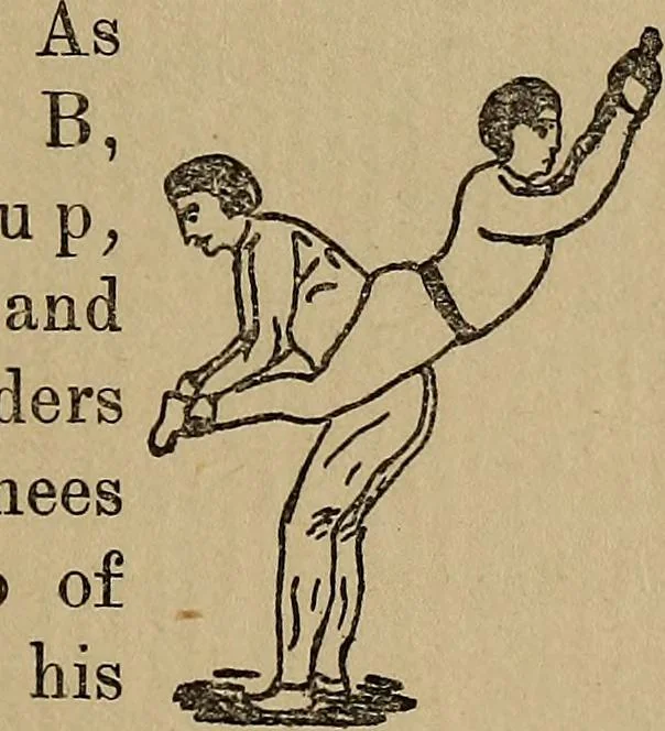 An illustration from How to, a book of tumbling, tricks, pyramids and games;, 1899, leaf 136