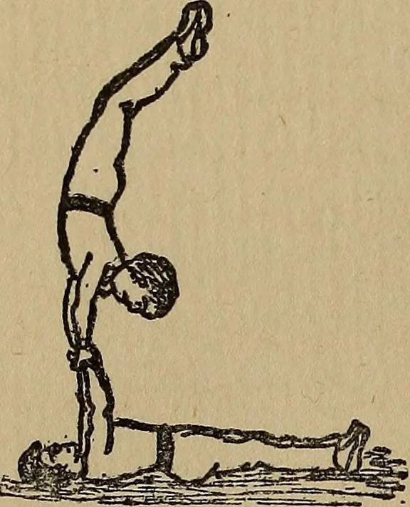 An illustration from How to, a book of tumbling, tricks, pyramids and games;, 1899, leaf 137