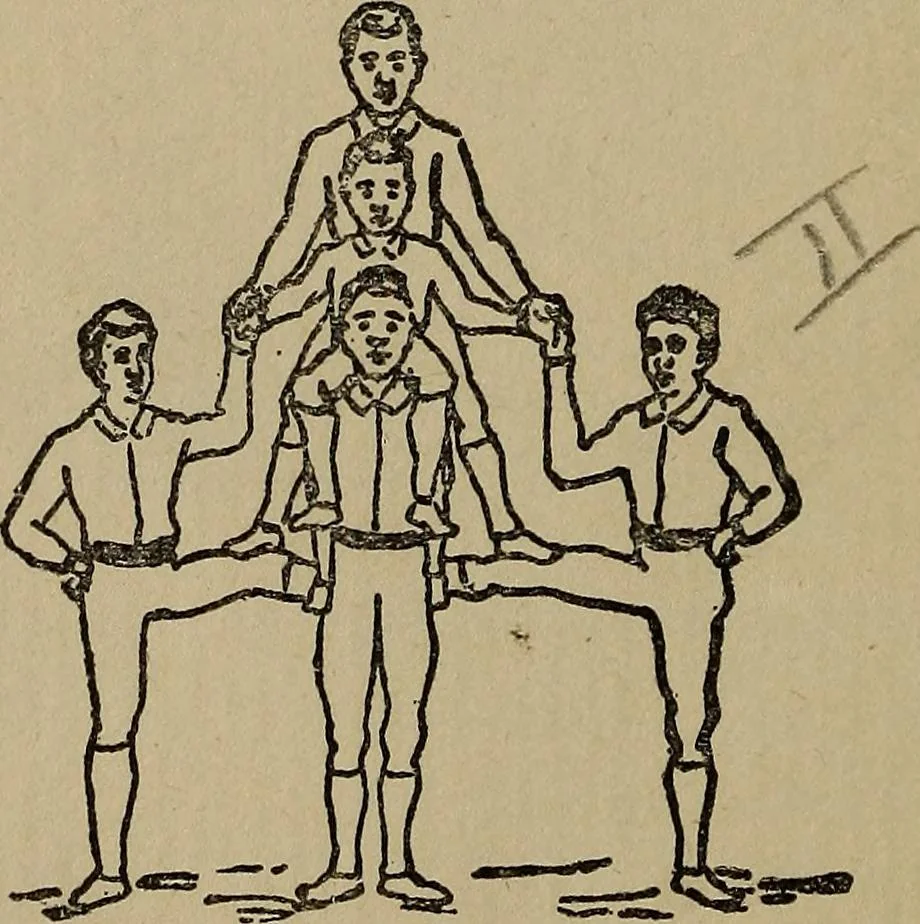 An illustration from How to, a book of tumbling, tricks, pyramids and games;, 1899, leaf 15