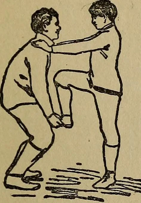 An illustration from How to, a book of tumbling, tricks, pyramids and games;, 1899, leaf 150