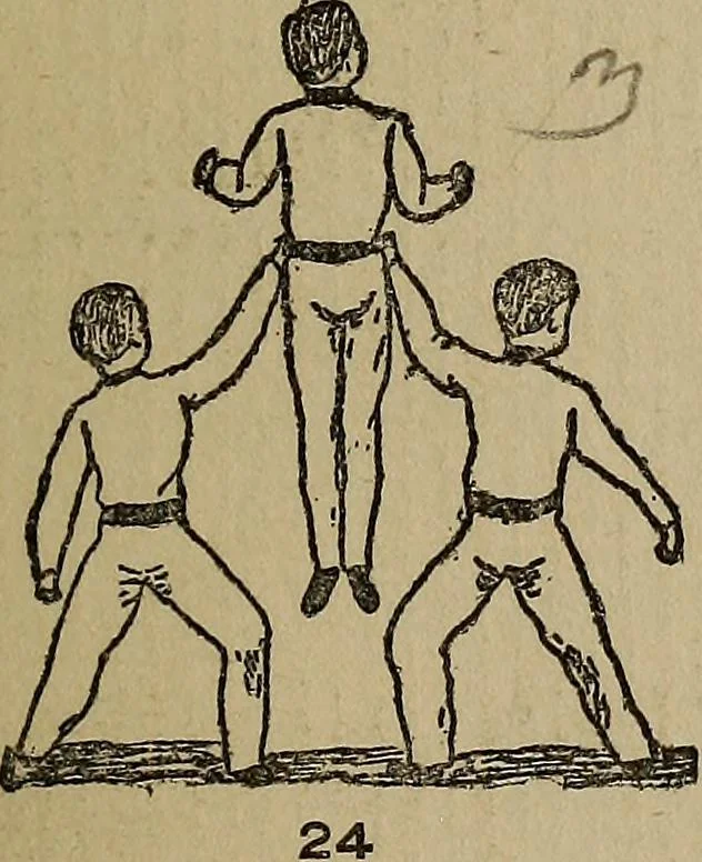 An illustration from How to, a book of tumbling, tricks, pyramids and games;, 1899, leaf 20