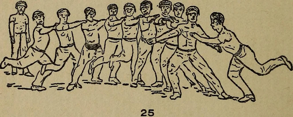 An illustration from How to, a book of tumbling, tricks, pyramids and games;, 1899, leaf 21