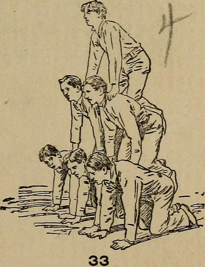 An illustration from How to, a book of tumbling, tricks, pyramids and games;, 1899, leaf 26