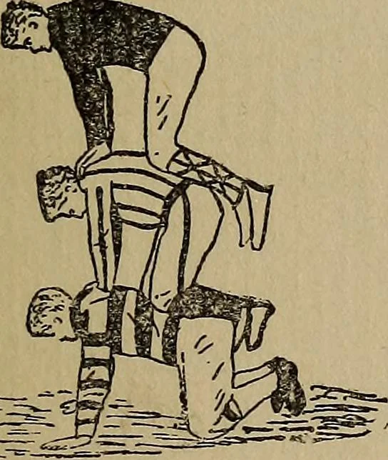 An illustration from How to, a book of tumbling, tricks, pyramids and games;, 1899, leaf 32