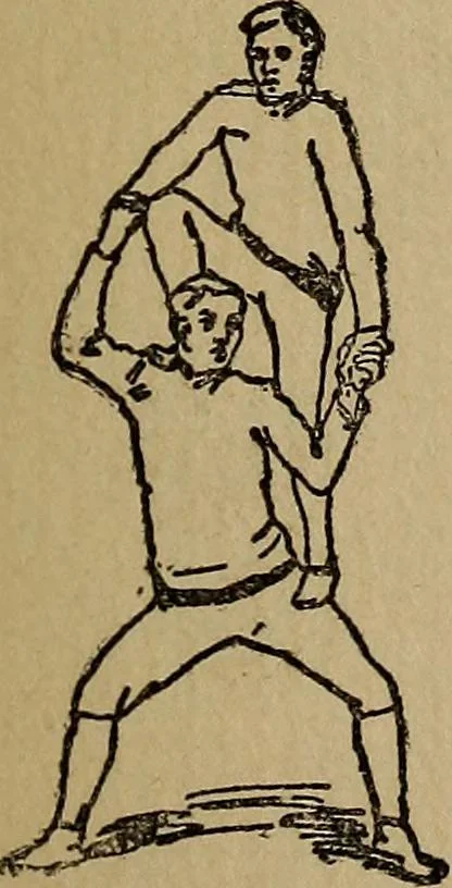 An illustration from How to, a book of tumbling, tricks, pyramids and games;, 1899, leaf 40