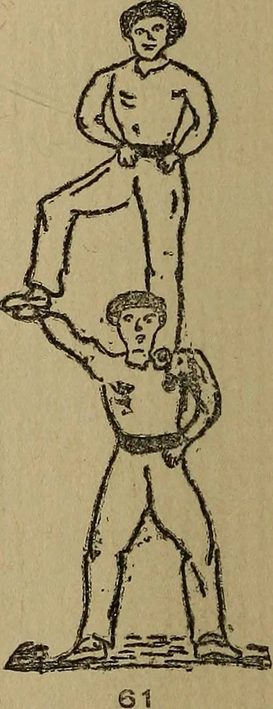 An illustration from How to, a book of tumbling, tricks, pyramids and games;, 1899, leaf 43