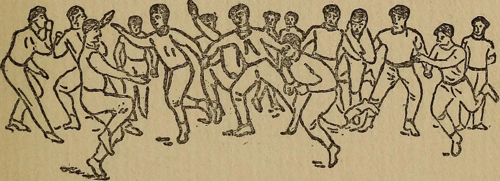 An illustration from How to, a book of tumbling, tricks, pyramids and games;, 1899, leaf 44