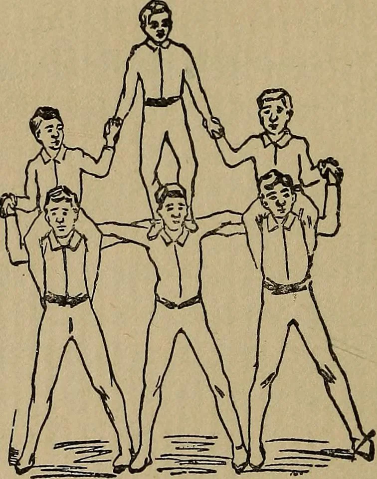 An illustration from How to, a book of tumbling, tricks, pyramids and games;, 1899, leaf 49