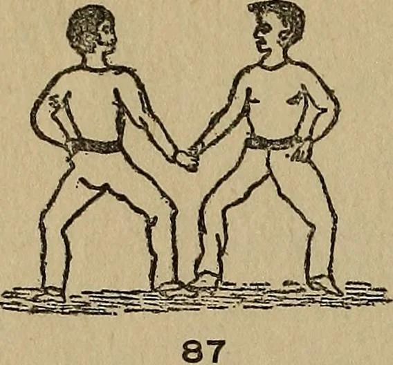 An illustration from How to, a book of tumbling, tricks, pyramids and games;, 1899, leaf 59