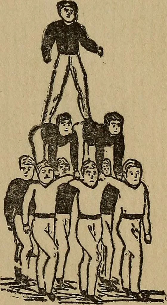An illustration from How to, a book of tumbling, tricks, pyramids and games;, 1899, leaf 60