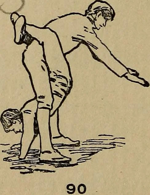 An illustration from How to, a book of tumbling, tricks, pyramids and games;, 1899, leaf 61