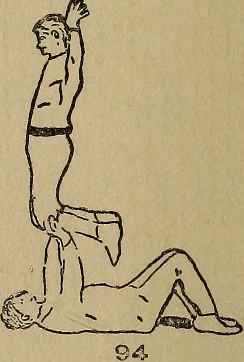 An illustration from How to, a book of tumbling, tricks, pyramids and games;, 1899, leaf 63