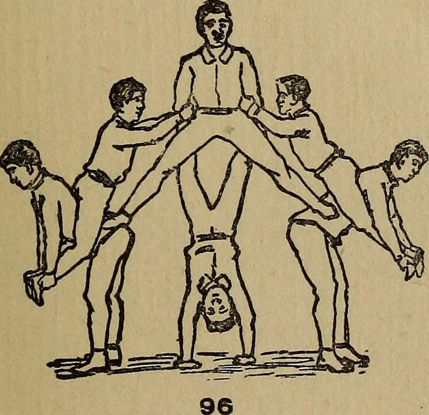 An illustration from How to, a book of tumbling, tricks, pyramids and games;, 1899, leaf 64