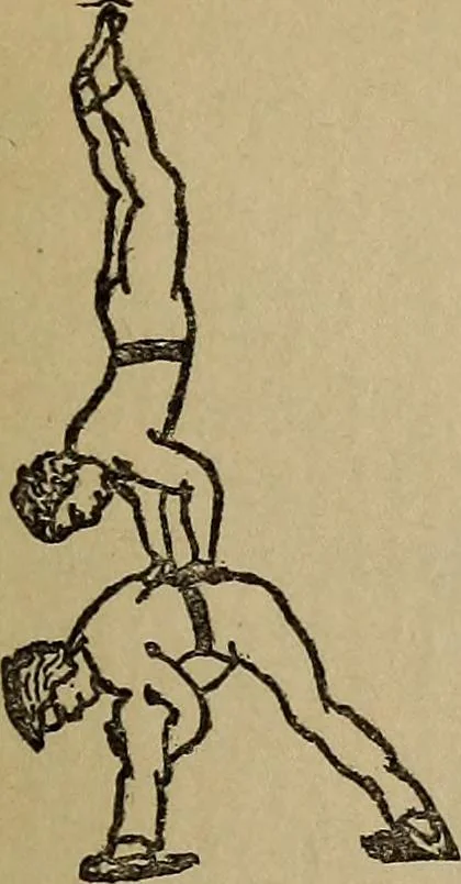 An illustration from How to, a book of tumbling, tricks, pyramids and games;, 1899, leaf 80