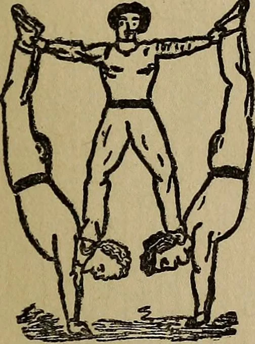 An illustration from How to, a book of tumbling, tricks, pyramids and games;, 1899, leaf 82