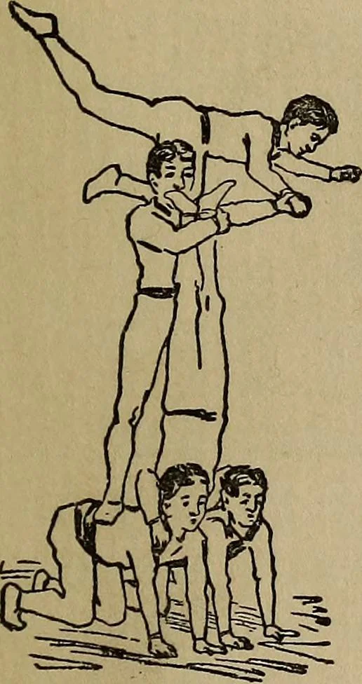 An illustration from How to, a book of tumbling, tricks, pyramids and games;, 1899, leaf 84
