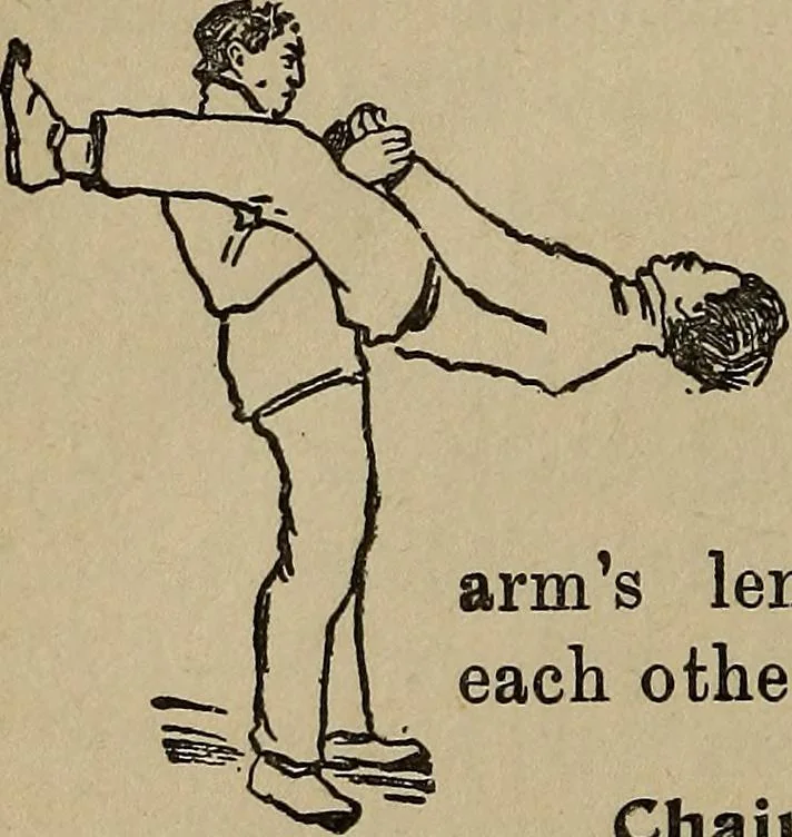 An illustration from How to, a book of tumbling, tricks, pyramids and games;, 1899, leaf 85