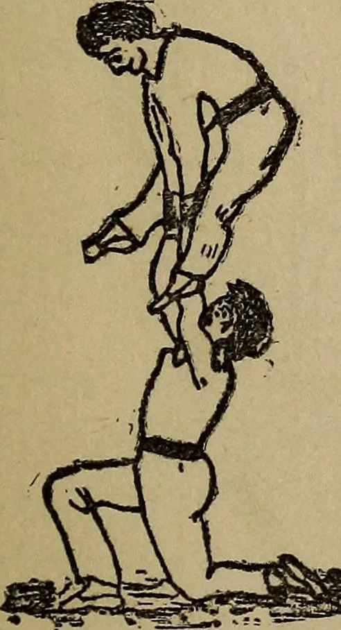 An illustration from How to, a book of tumbling, tricks, pyramids and games;, 1899, leaf 86