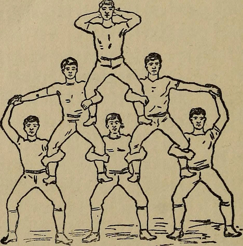 An illustration from How to, a book of tumbling, tricks, pyramids and games;, 1899, leaf 89