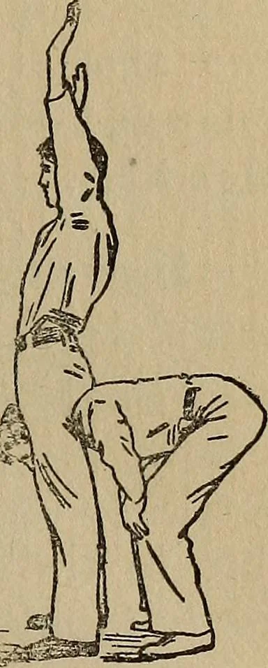 An illustration from How to, a book of tumbling, tricks, pyramids and games;, 1899, leaf 96