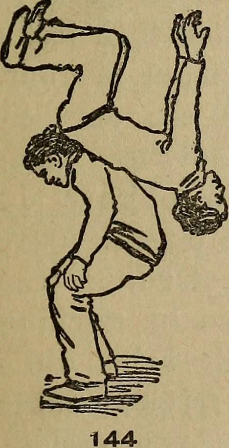 An illustration from How to, a book of tumbling, tricks, pyramids and games;, 1899, leaf 96