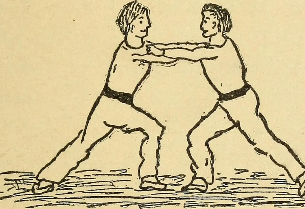 An illustration from How to, a book of tumbling, tricks, pyramids and games;, 1899, leaf 10