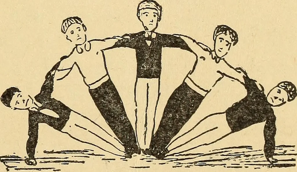 An illustration from How to, a book of tumbling, tricks, pyramids and games;, 1899, leaf 10